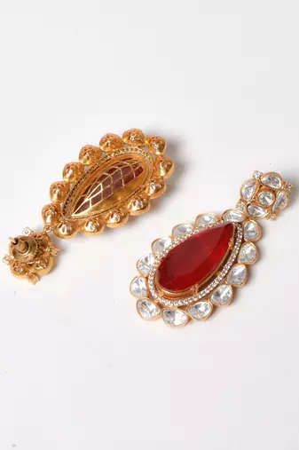 Gold alloy norah polki ruby earrings