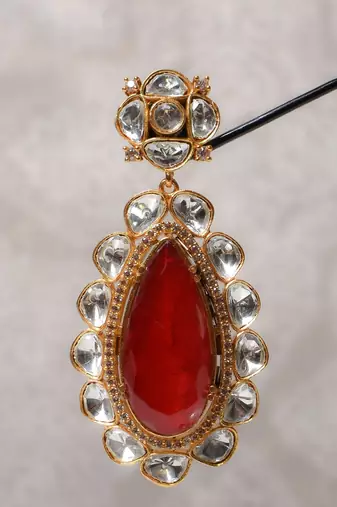 Gold alloy norah polki ruby earrings