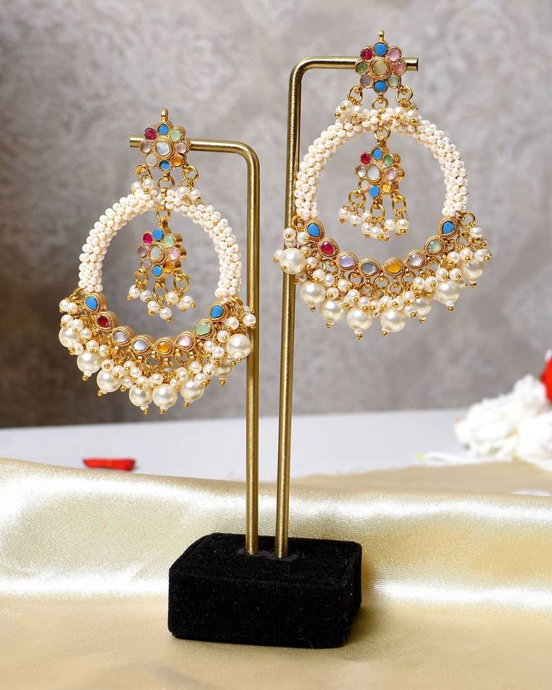 Gold alloy alya chandbali earrings   multicolor