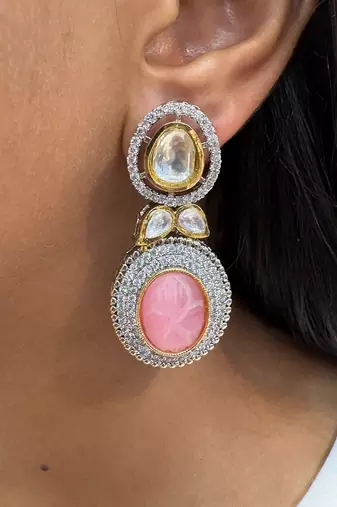 Silver alloy pinkney diamond earrings