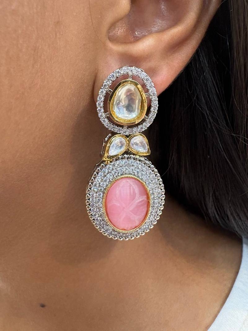 Silver alloy pinkney diamond earrings