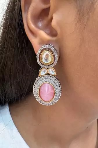 Silver alloy pinkney diamond earrings