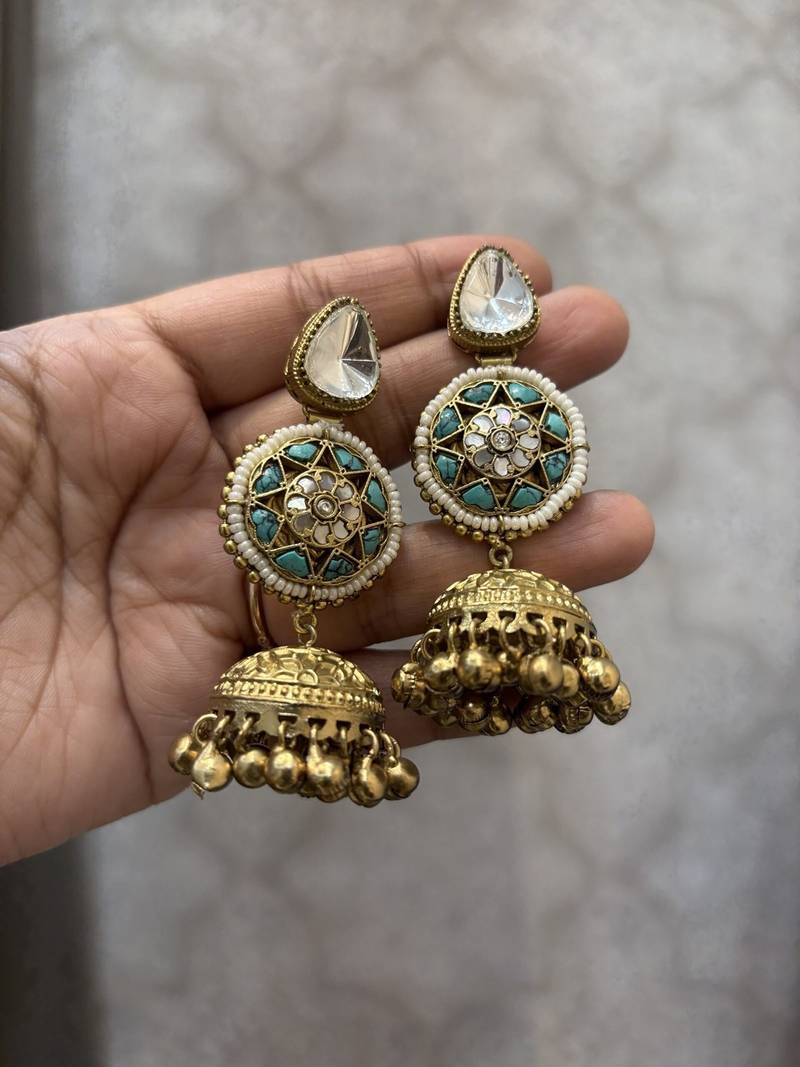 Gold alloy varali fusion earrings