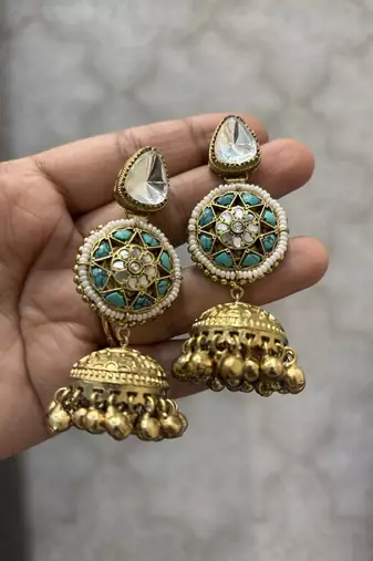 Gold alloy varali fusion earrings
