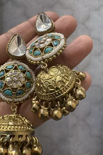Gold alloy varali fusion earrings