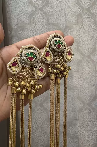 Gold alloy urisha oversized fusion earrings
