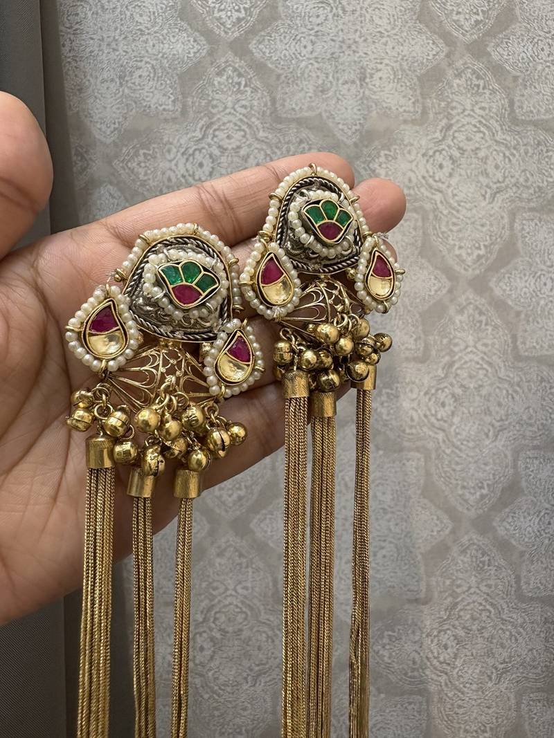 Gold alloy urisha oversized fusion earrings