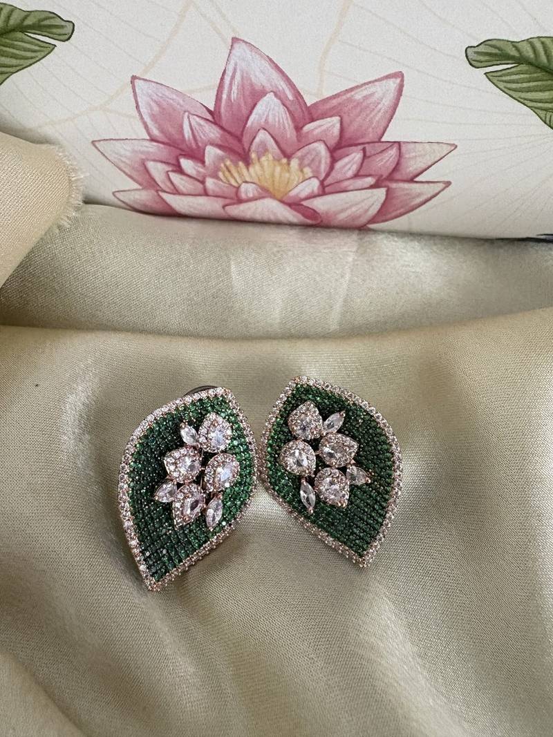Gold alloy amelia stud earrings  emerald