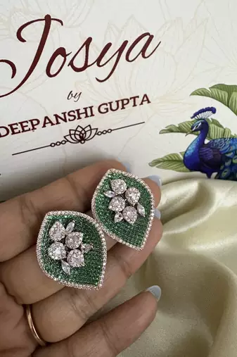 Gold alloy amelia stud earrings  emerald