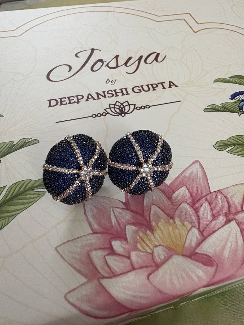 Gold alloy hazel stud earrings  blue sapphire