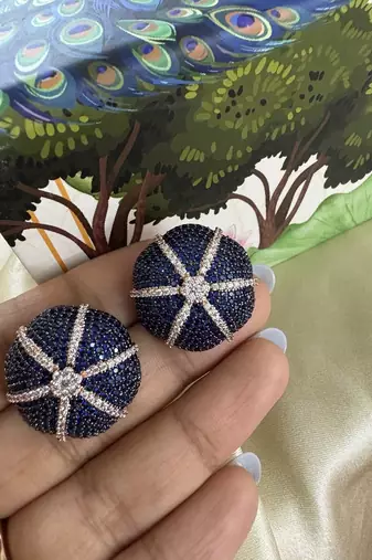 Gold alloy hazel stud earrings  blue sapphire