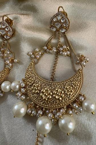 Gold alloy ishqiya chandbali earrings  pearls