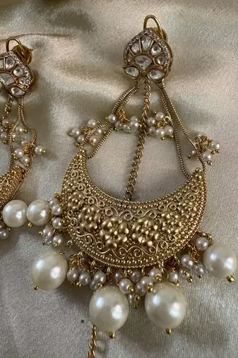 Gold alloy ishqiya chandbali earrings  pearls