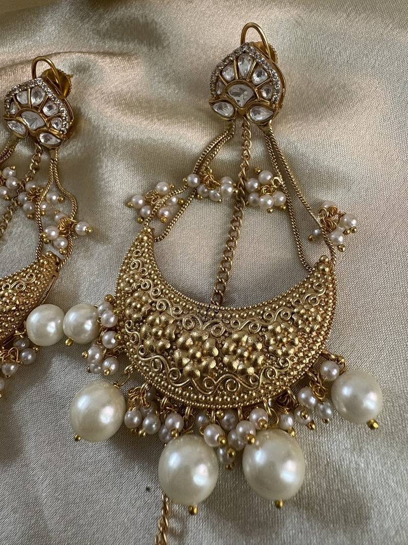 Gold alloy ishqiya chandbali earrings  pearls