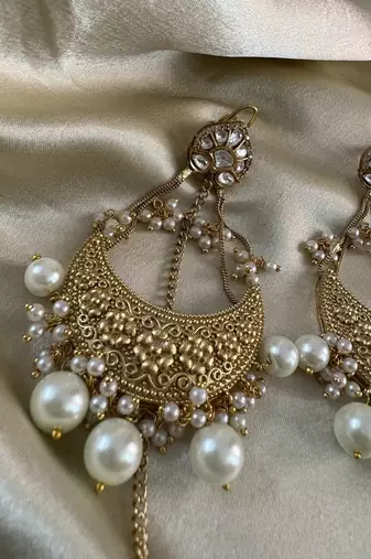 Gold alloy ishqiya chandbali earrings  pearls