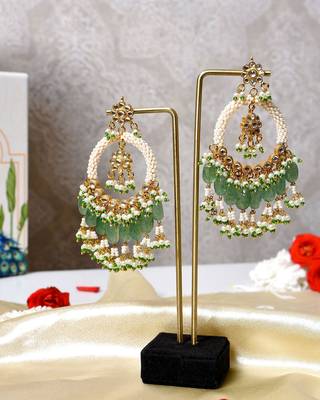 Gold alloy alya chandbali earrings   mint green 1