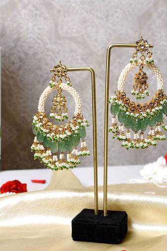 Gold alloy alya chandbali earrings   mint green