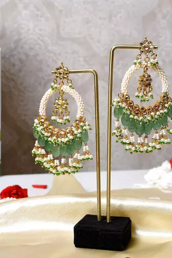 Gold alloy alya chandbali earrings   mint green