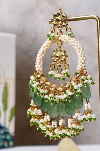 Gold alloy alya chandbali earrings   mint green