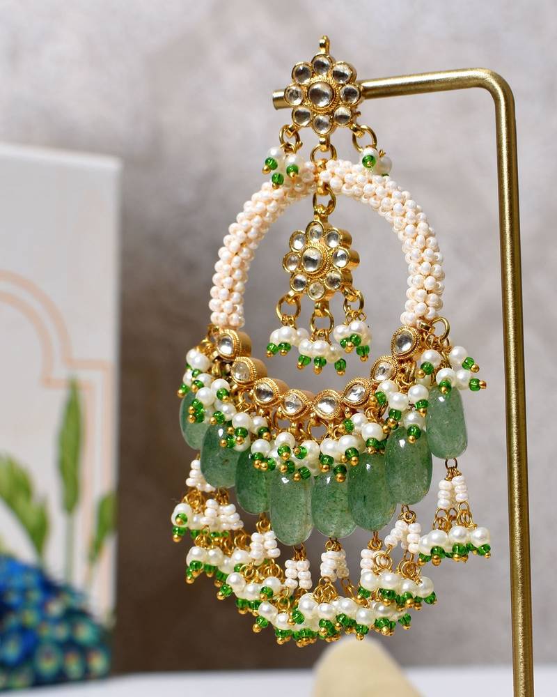 Gold alloy alya chandbali earrings   mint green