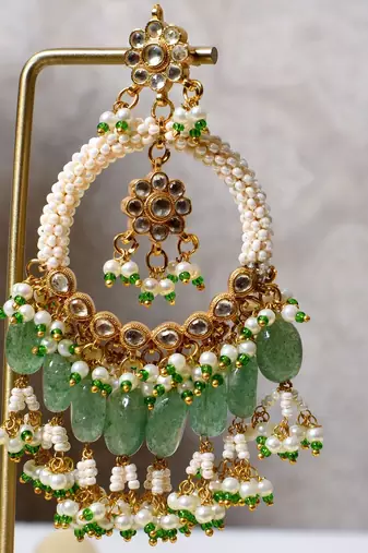 Gold alloy alya chandbali earrings   mint green