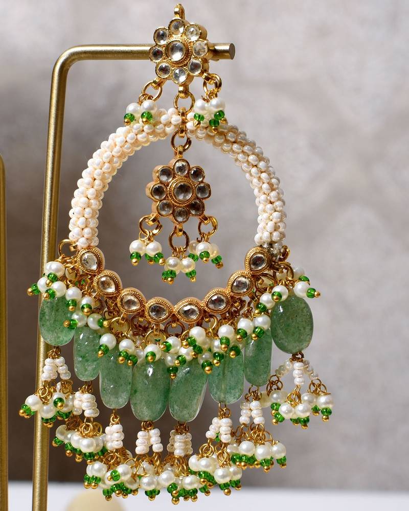Gold alloy alya chandbali earrings   mint green