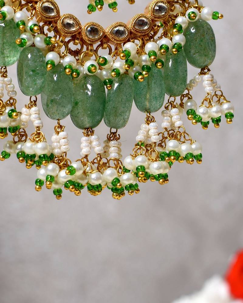 Gold alloy alya chandbali earrings   mint green