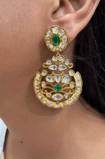 Gold alloy rudra polki chandbali