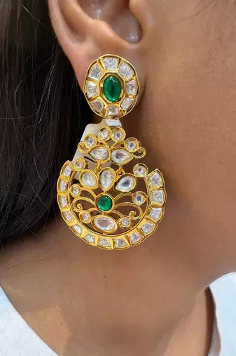 Gold alloy rudra polki chandbali