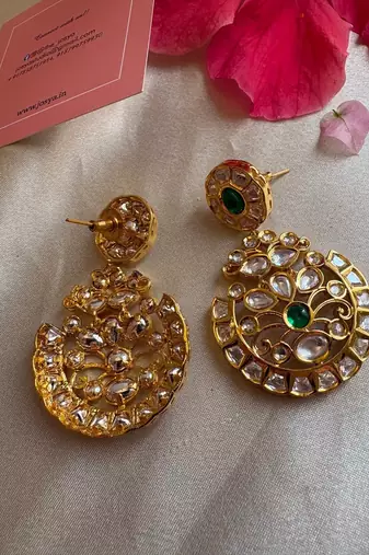 Gold alloy rudra polki chandbali