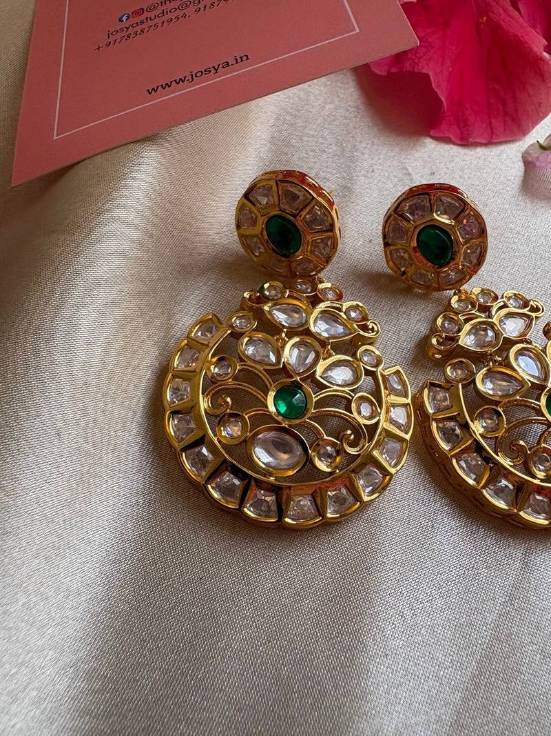 Gold alloy rudra polki chandbali