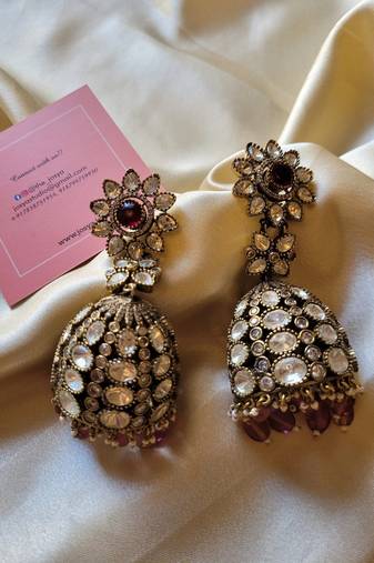 Gold alloy sienna moissanite polki earrings