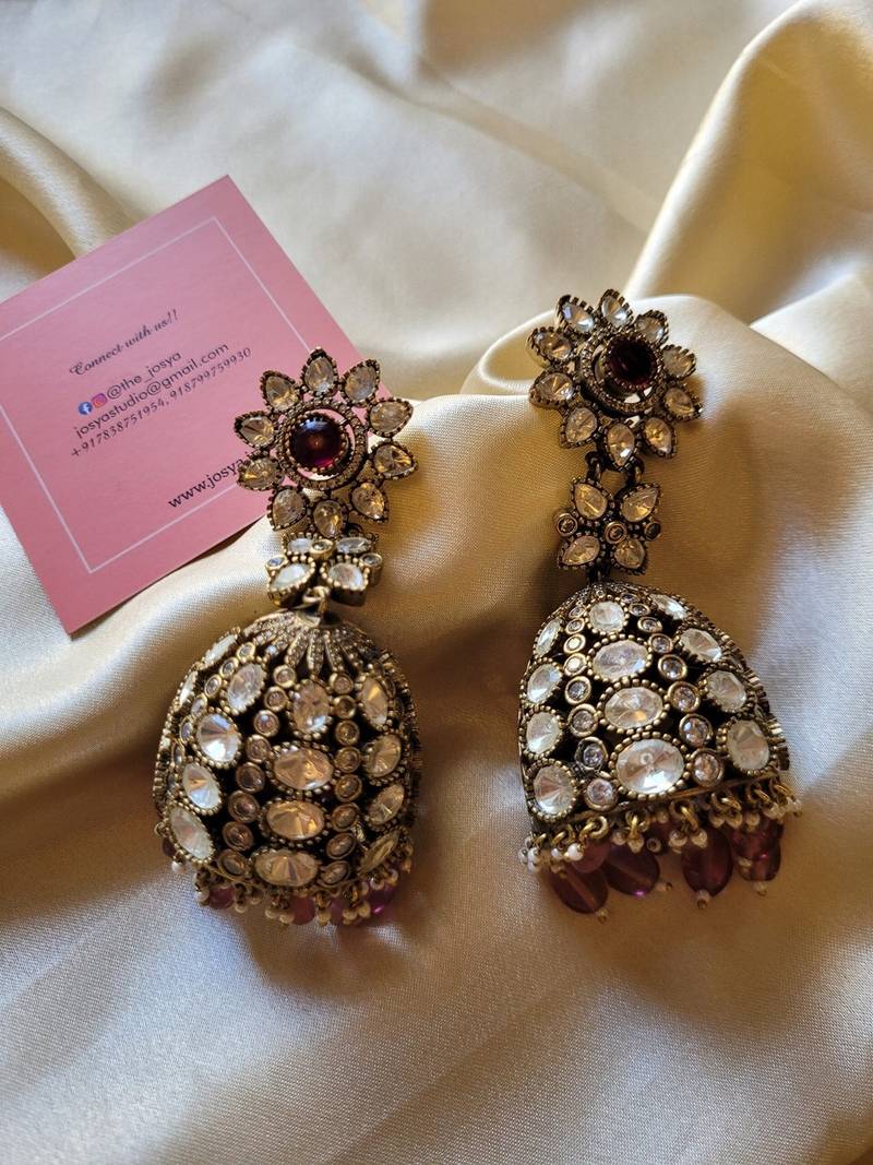 Gold alloy sienna moissanite polki earrings