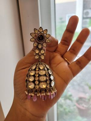 Gold alloy sienna moissanite polki earrings 2
