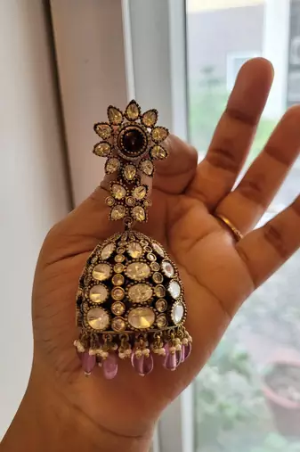 Gold alloy sienna moissanite polki earrings
