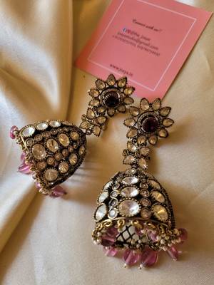 Gold alloy sienna moissanite polki earrings 4