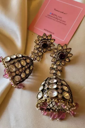 Gold alloy sienna moissanite polki earrings