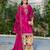 Pink embroidered chinon free size stitched palazzo style salwar suit