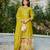 Yellow embroidered chinon free size stitched palazzo style salwar suit