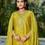 Yellow embroidered chinon free size stitched palazzo style salwar suit
