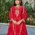 Red embroidered chinon free size stitched palazzo style salwar suit