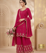 Pink heavy simmr silk coding & sequence work kurta plazzo and dupatta