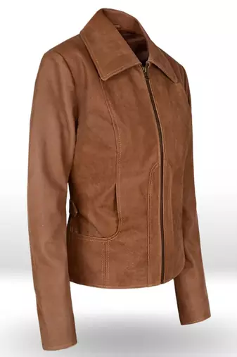 women's brown lambskin leather biker jacket classic moto zip style featured