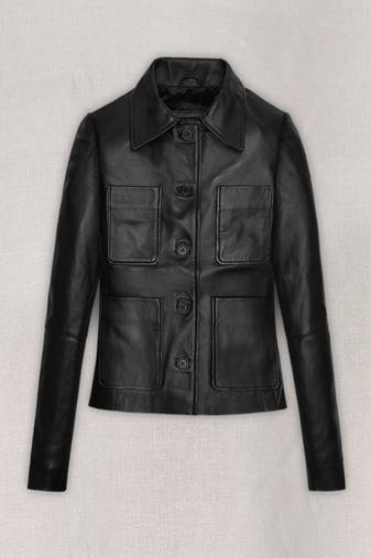 Women’s black minimalist biker style leather cropped jacket genuine lambskin
