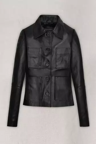 Women’s black minimalist biker style leather cropped jacket genuine lambskin