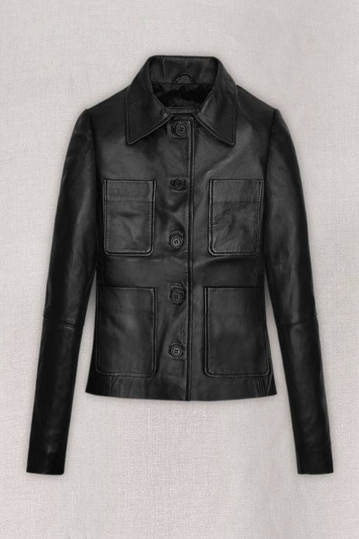 Women’s black minimalist biker style leather cropped jacket genuine lambskin