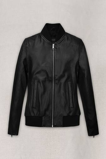 Women’s black leather short jacket cropped slim fit classic style coat