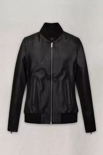 Women’s black leather short jacket cropped slim fit classic style coat