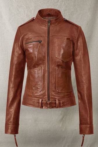 Women’s blue & black genuine leather biker jacket slim fit zip-up motorcycle coat