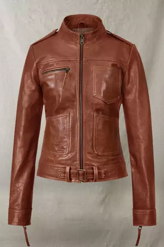 Women’s blue & black genuine leather biker jacket slim fit zip-up motorcycle coat